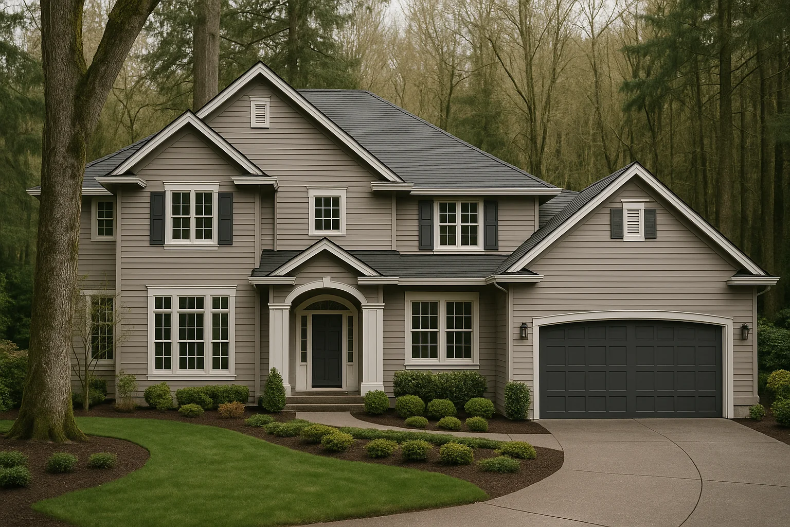 Freshly repainted Lake Oswego home with crisp trim under soft light